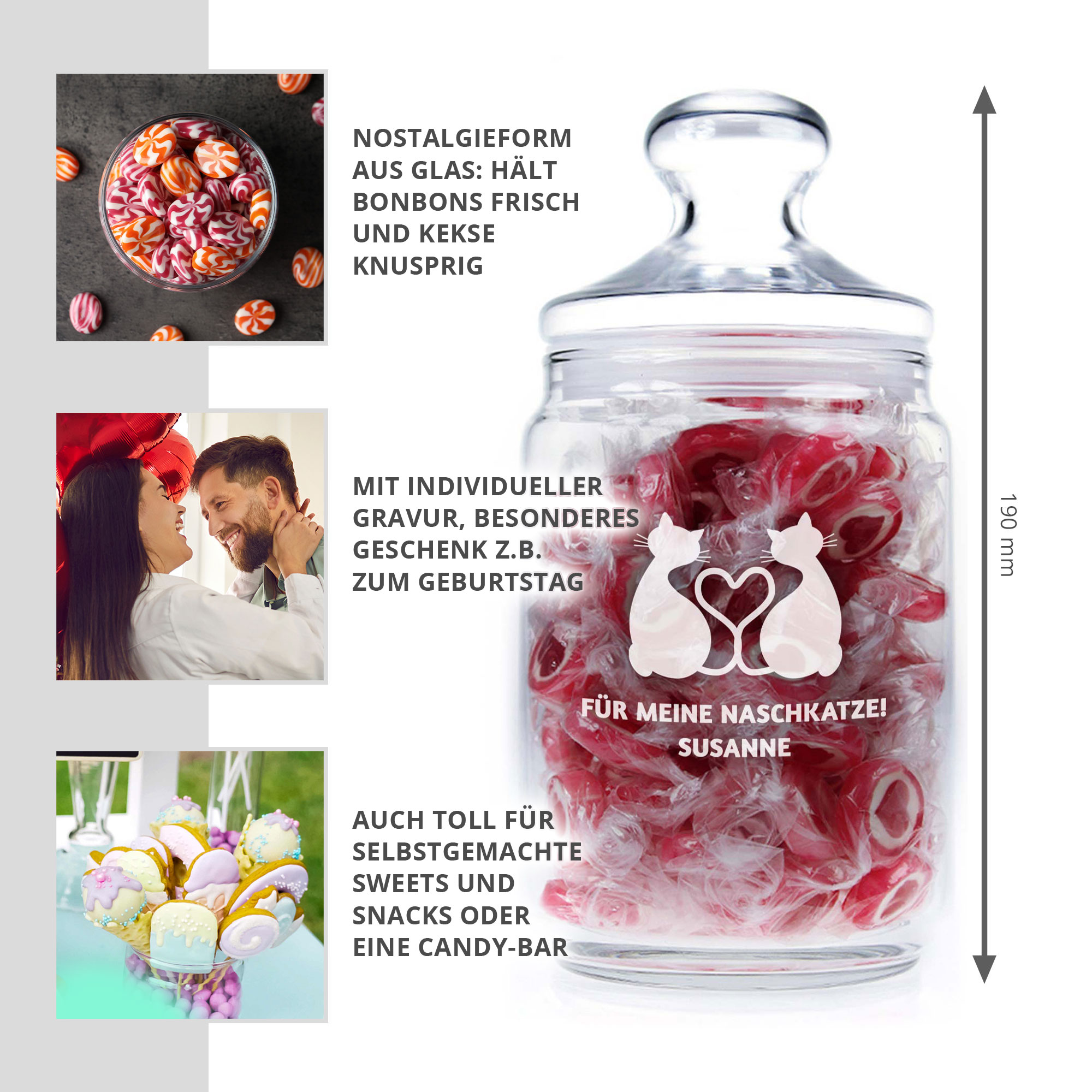 Bonbonglas mit Gravur - Naschkatze - personalisiert