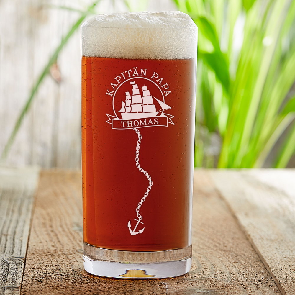 Longdrinkglas mit Gravur - Kapitän Papa - personalisiert