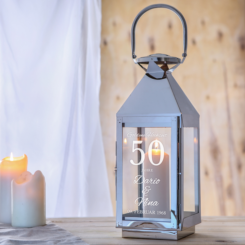 Silber Laterne mit Gravur zur Goldenen Hochzeit - Personalisiert