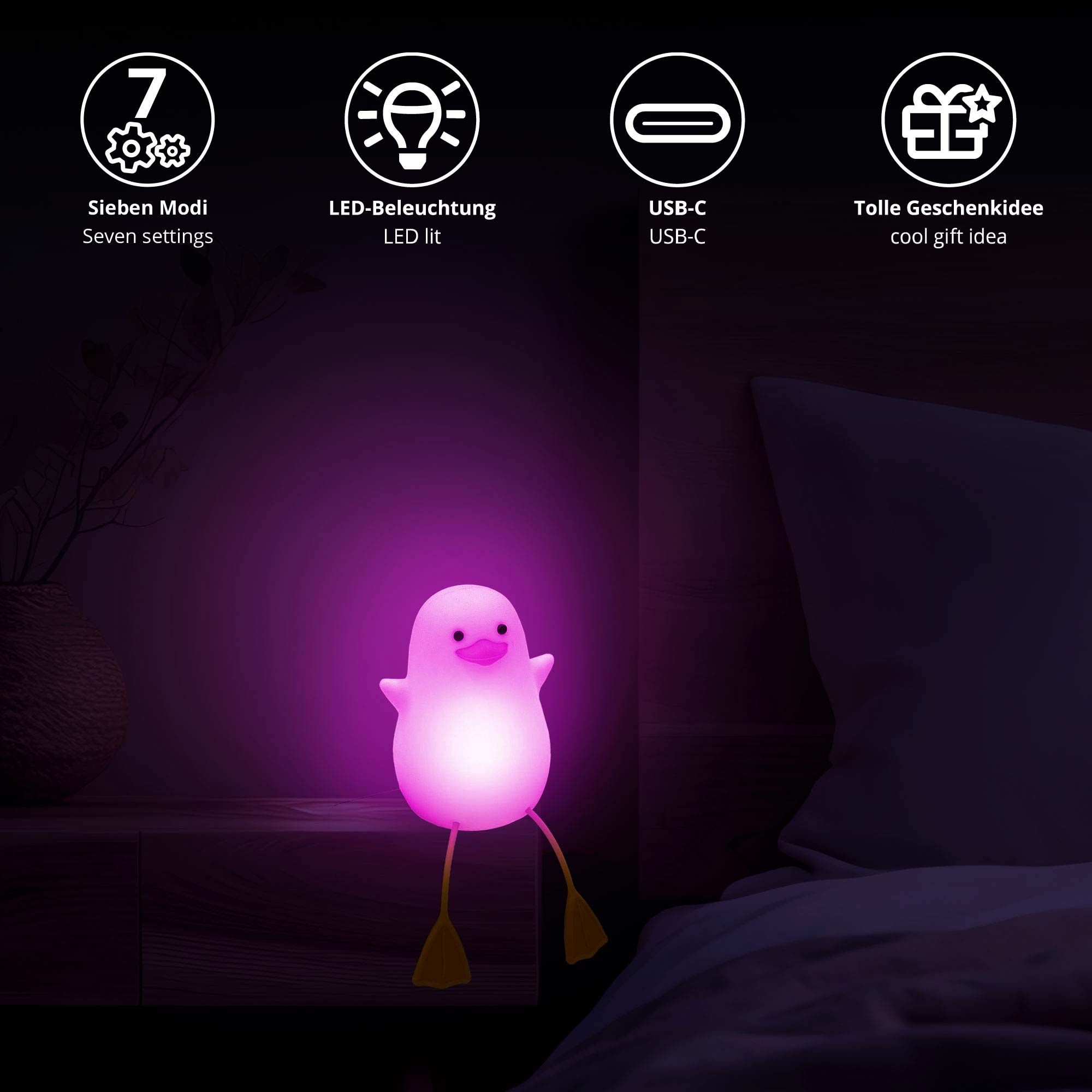 Touch Lampe Ente mit 7 LED Leuchtfarben