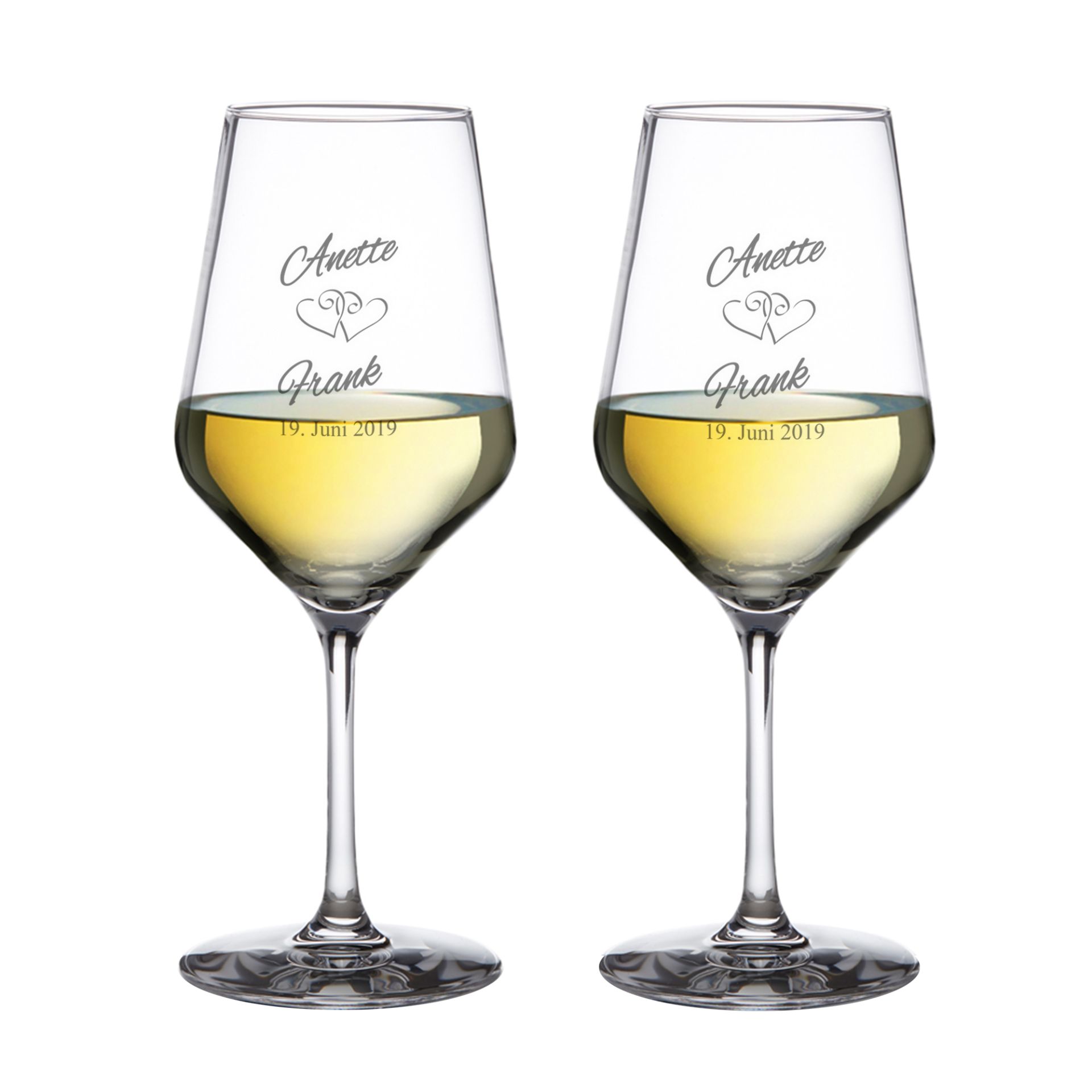 2er Set Weißweingläser mit Gravur zur Hochzeit - personalisiert
