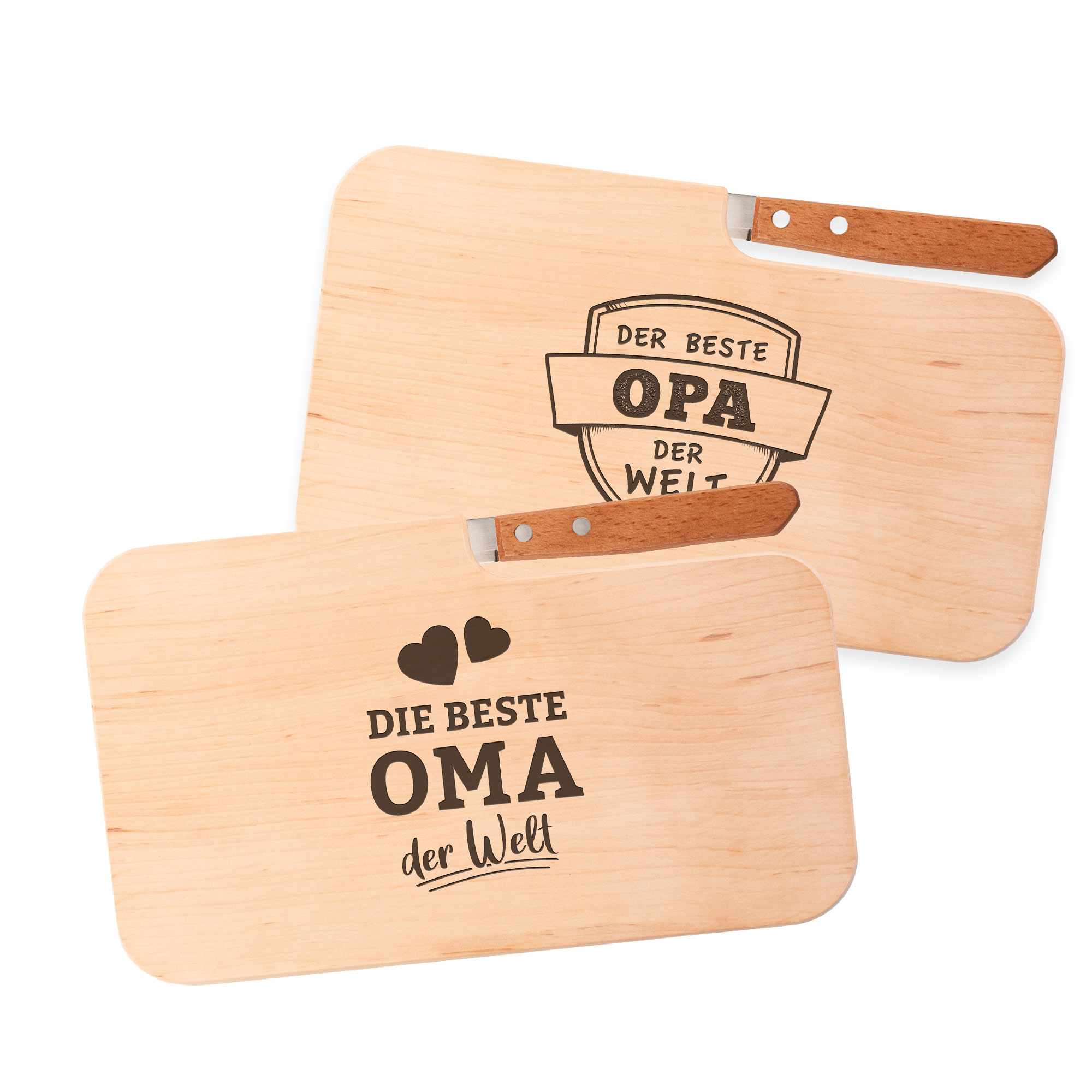 Frühstücksbrett mit Messer - 2er Set für Oma & Opa