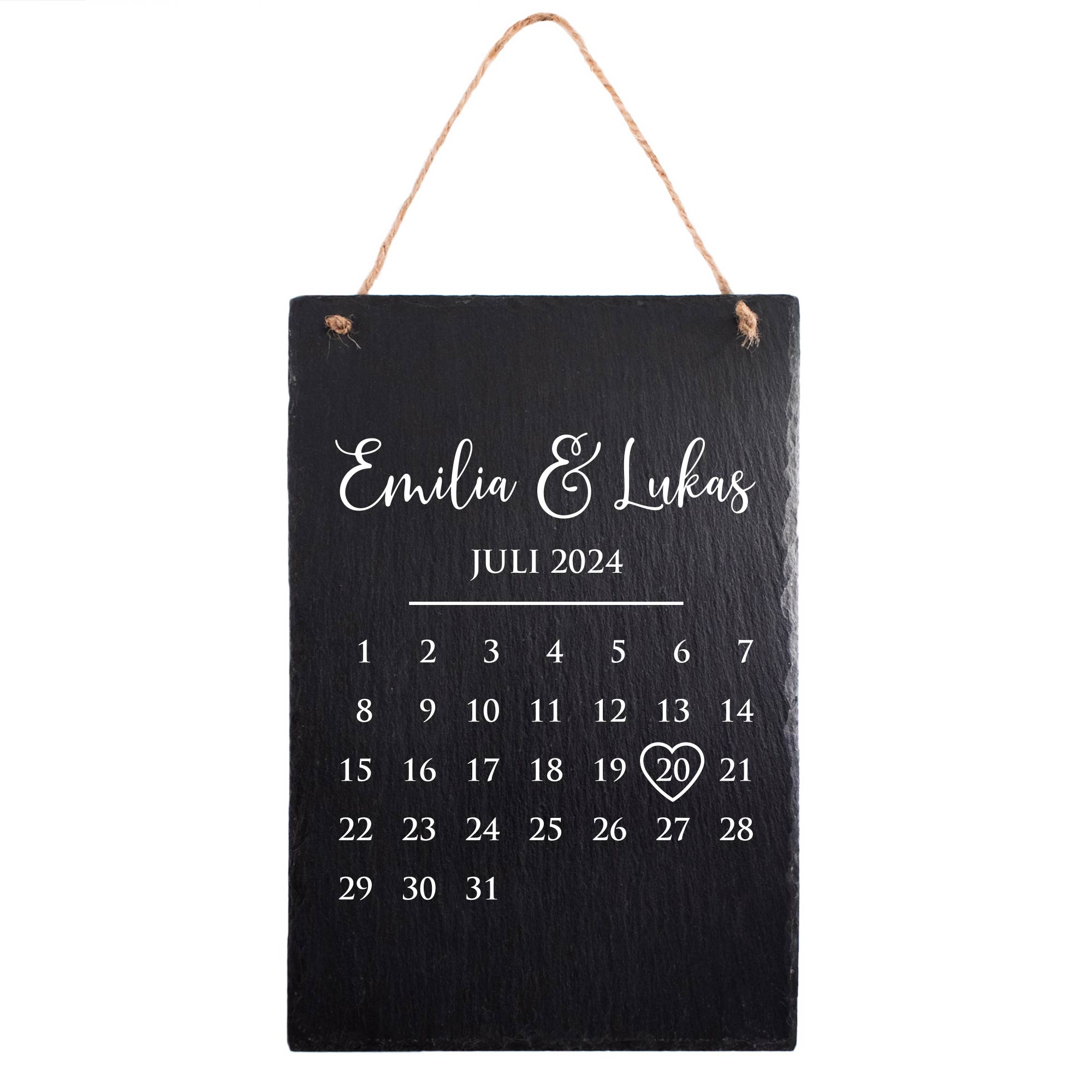 Schieferplatte XXL mit Gravur zur Hochzeit - Kalender