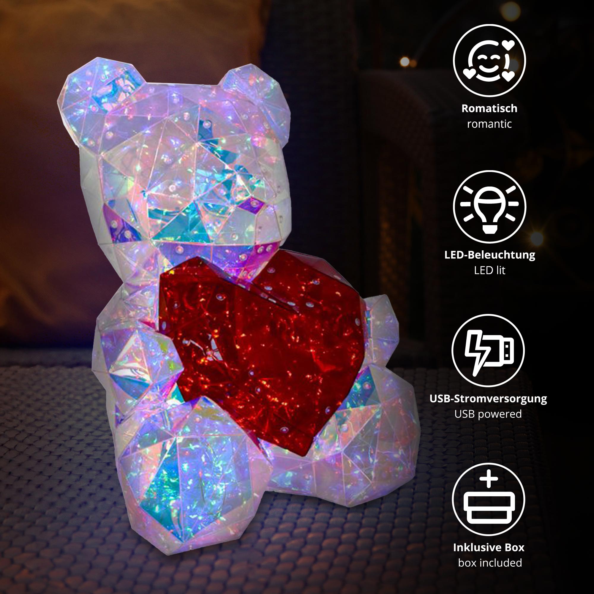 Leuchtender Teddybär - LED Lampe mit Farbwechsel
