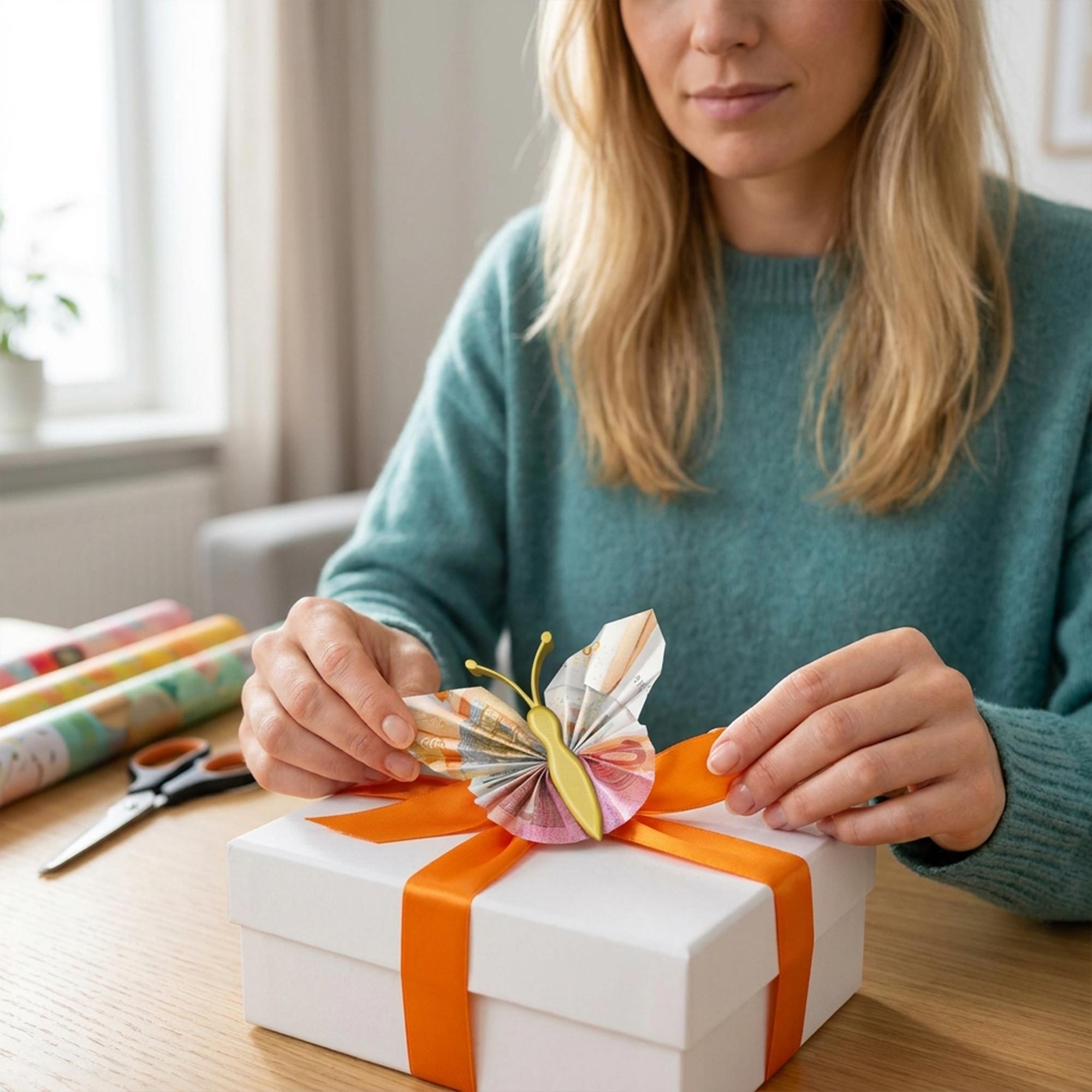 Geldgeschenk Schmetterling - 3er Set Geschenkverpackung für Geld in Gold