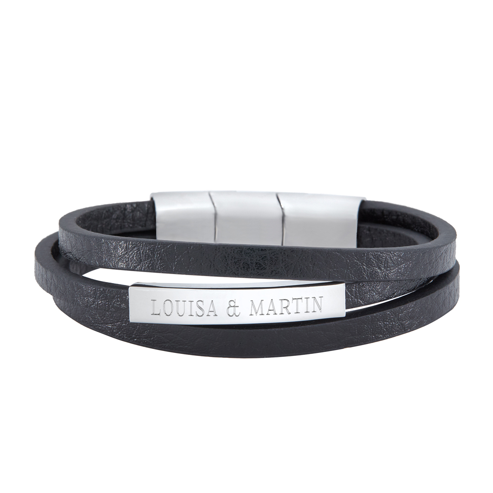 Herrenarmband mit Gravur - Lederarmband mit 2 Namen