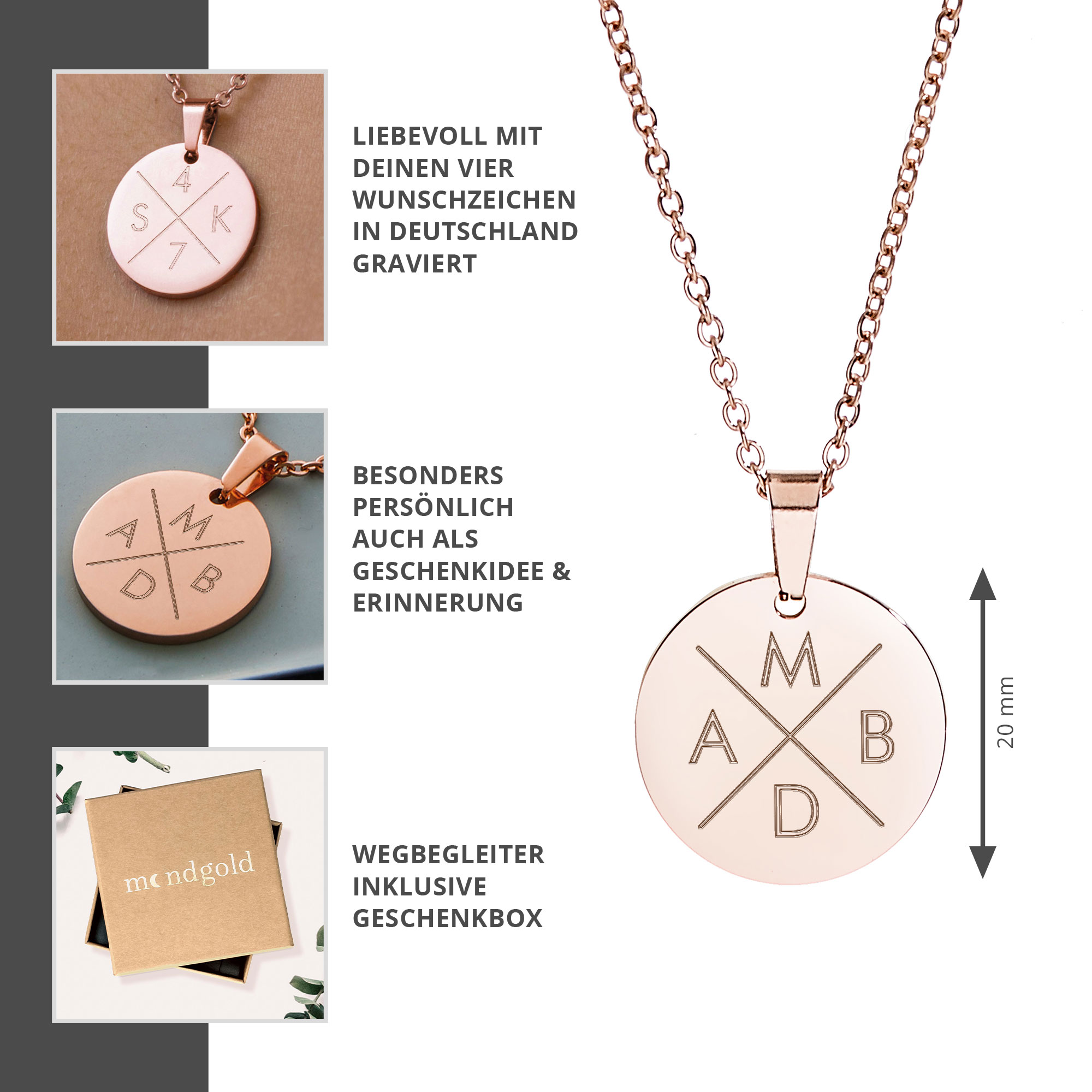 Kette mit Initialen Anhänger - Rosegold