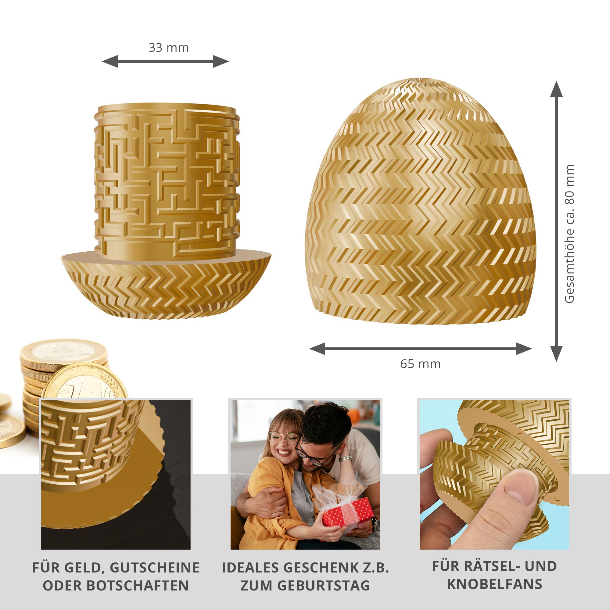 Labyrinthbox Ei Gold – Geschenkverpackung für Geld, Gutscheine & kleine Überraschungen