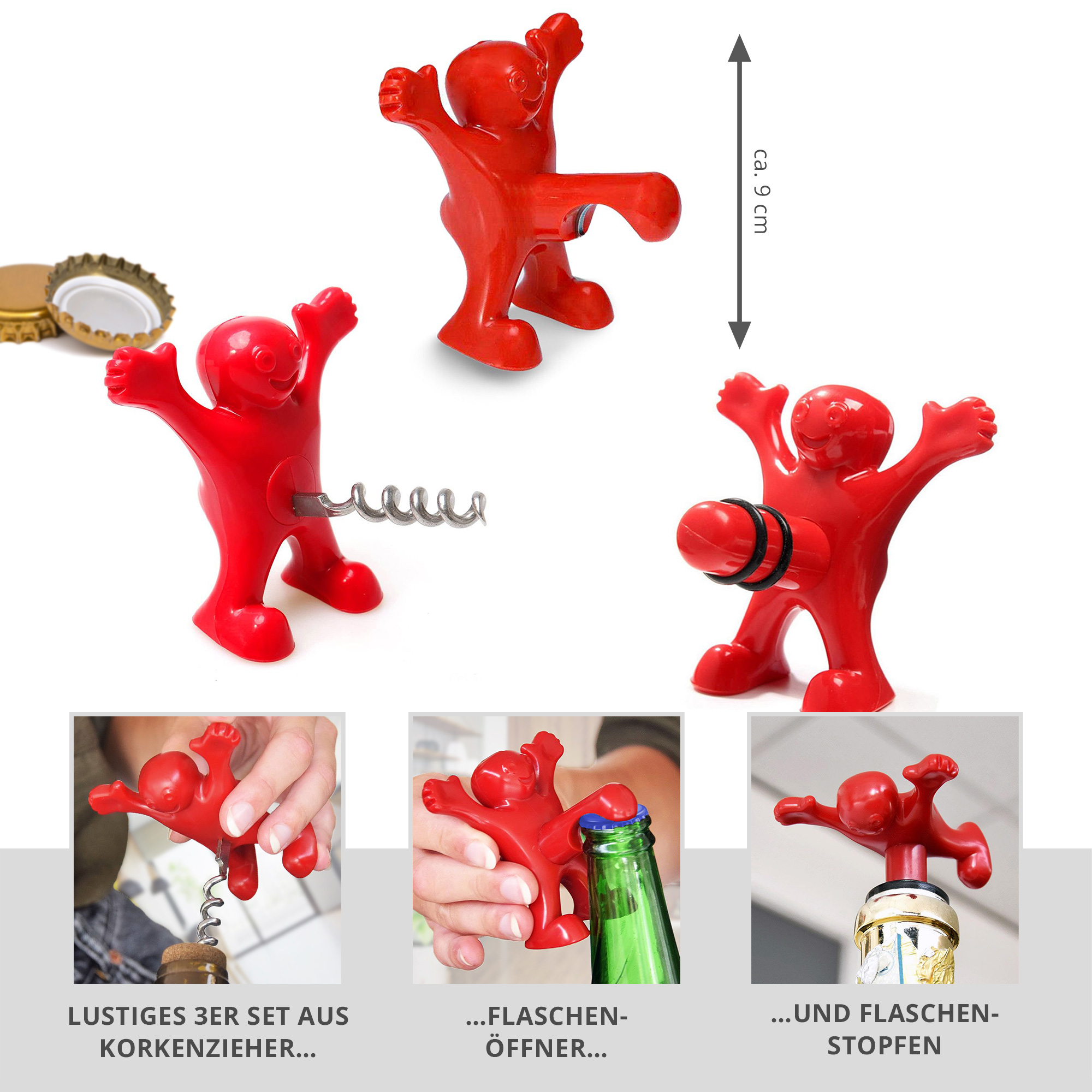Penis Flaschenöffner, Korkenzieher & Verschluss im 3er Set