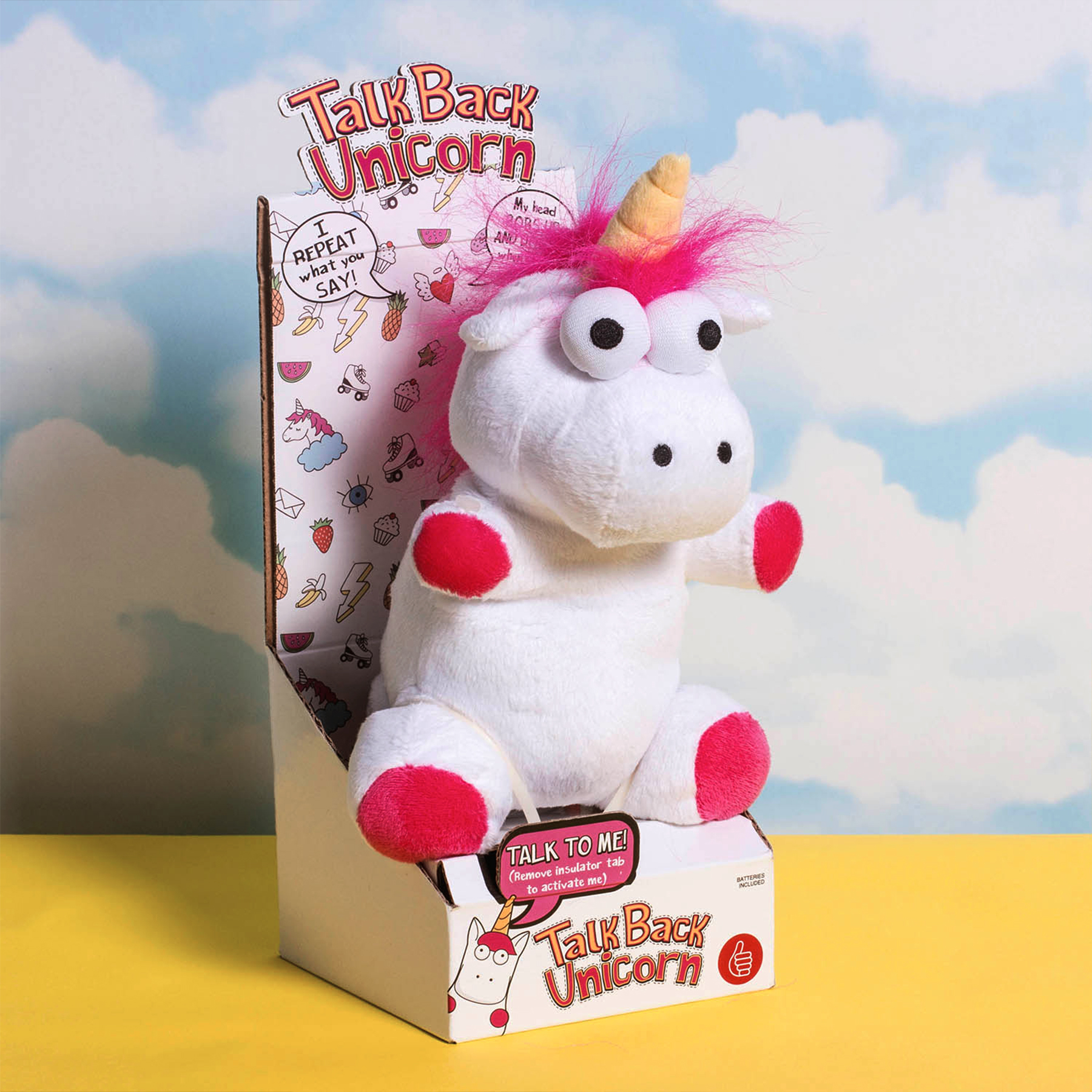 Einhorn Stofftier mit Sprachfunktion, Sprechendes Plüsch-Einhorn zum Kuscheln, Unicorn Plüschtier das alles nachspricht, Einhorngeschenk für Kinder