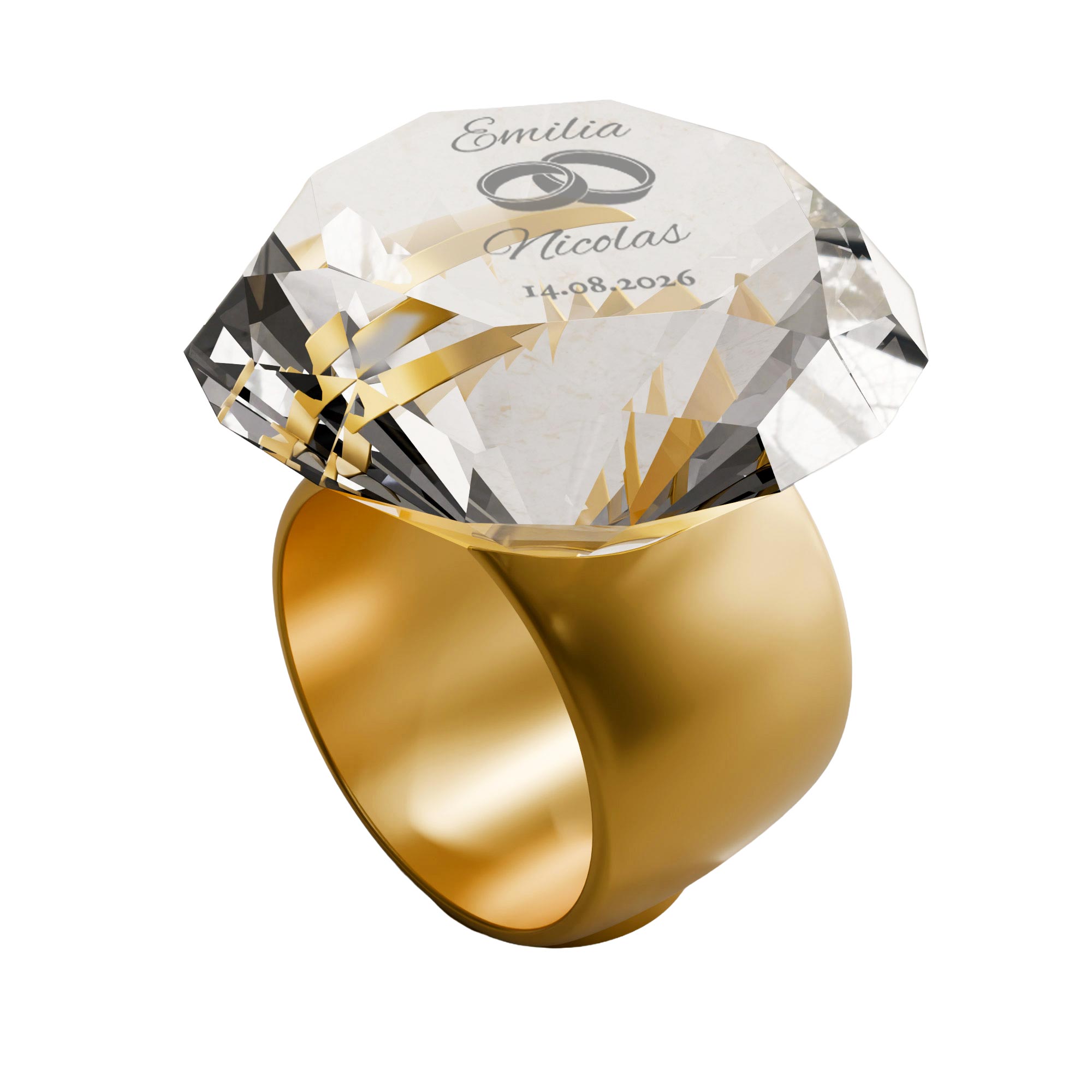 Diamant Kristall mit Gravur zur Hochzeit und Ring Displayständer