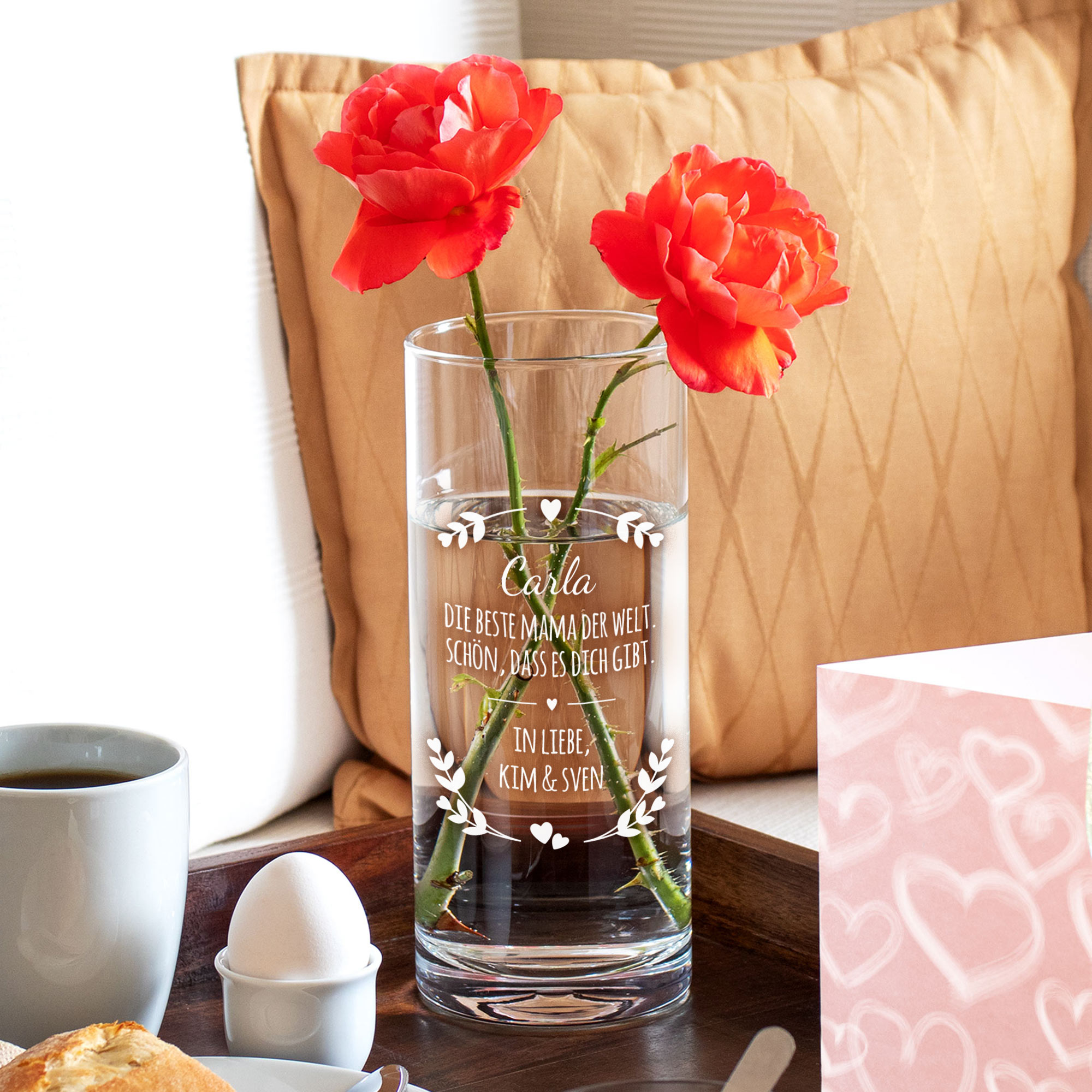 Runde Vase mit Gravur - personalisiert für die Beste Mama