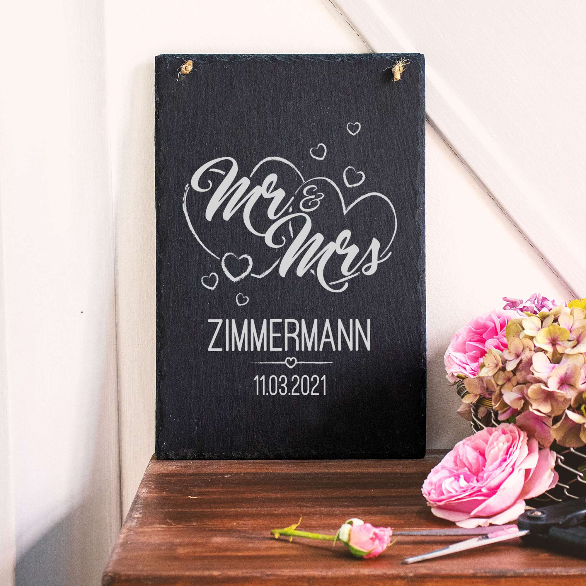 Schieferplatte XXL mit Gravur zur Hochzeit - Mr & Mrs 3