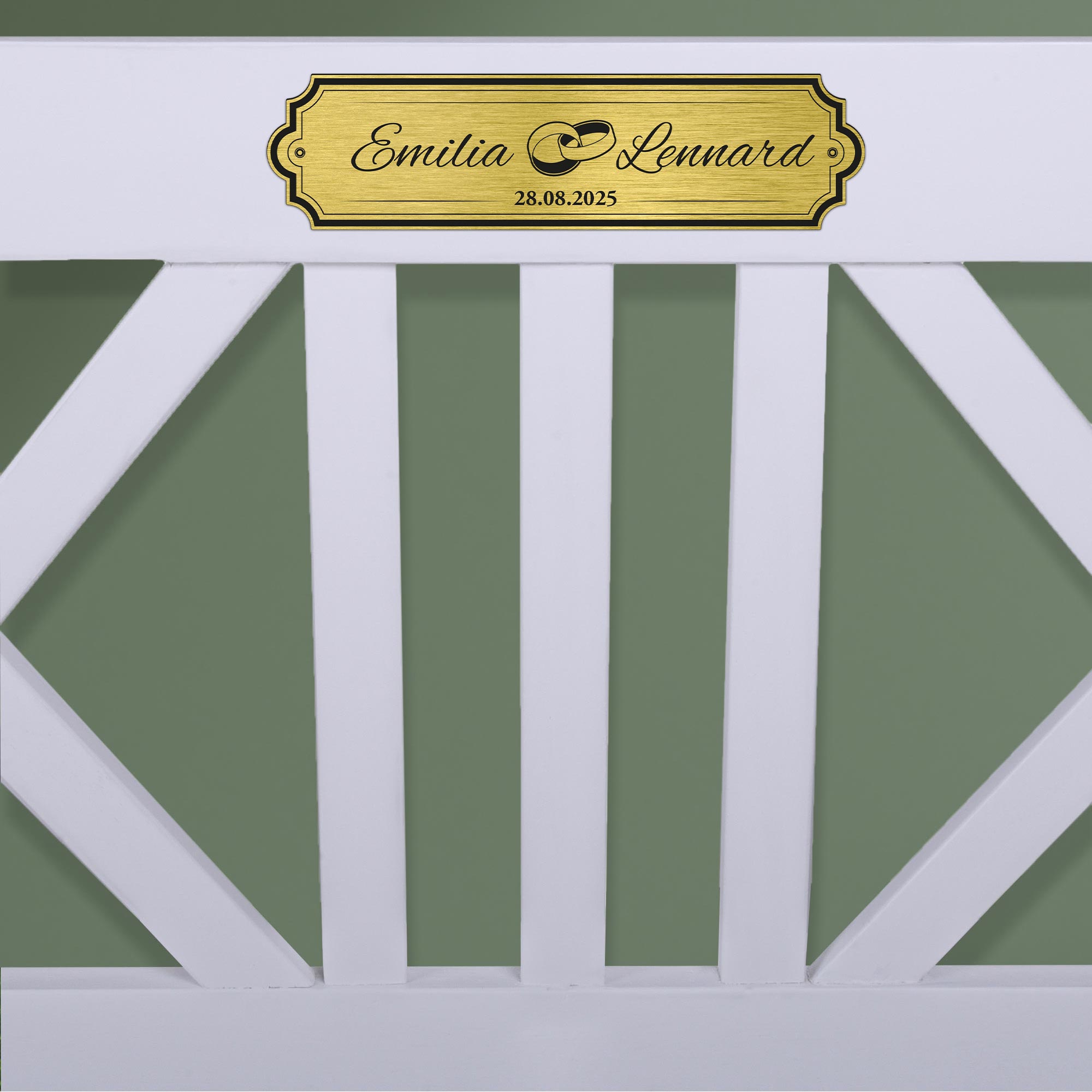 Gartenbank zur Hochzeit 2 Sitzer mit gravierter Plakette - Weiß