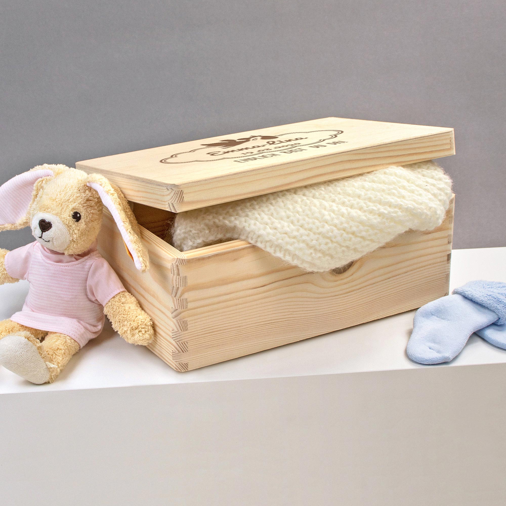 Erinnerungsbox zur Geburt Storch - Personalisierte Memory Box