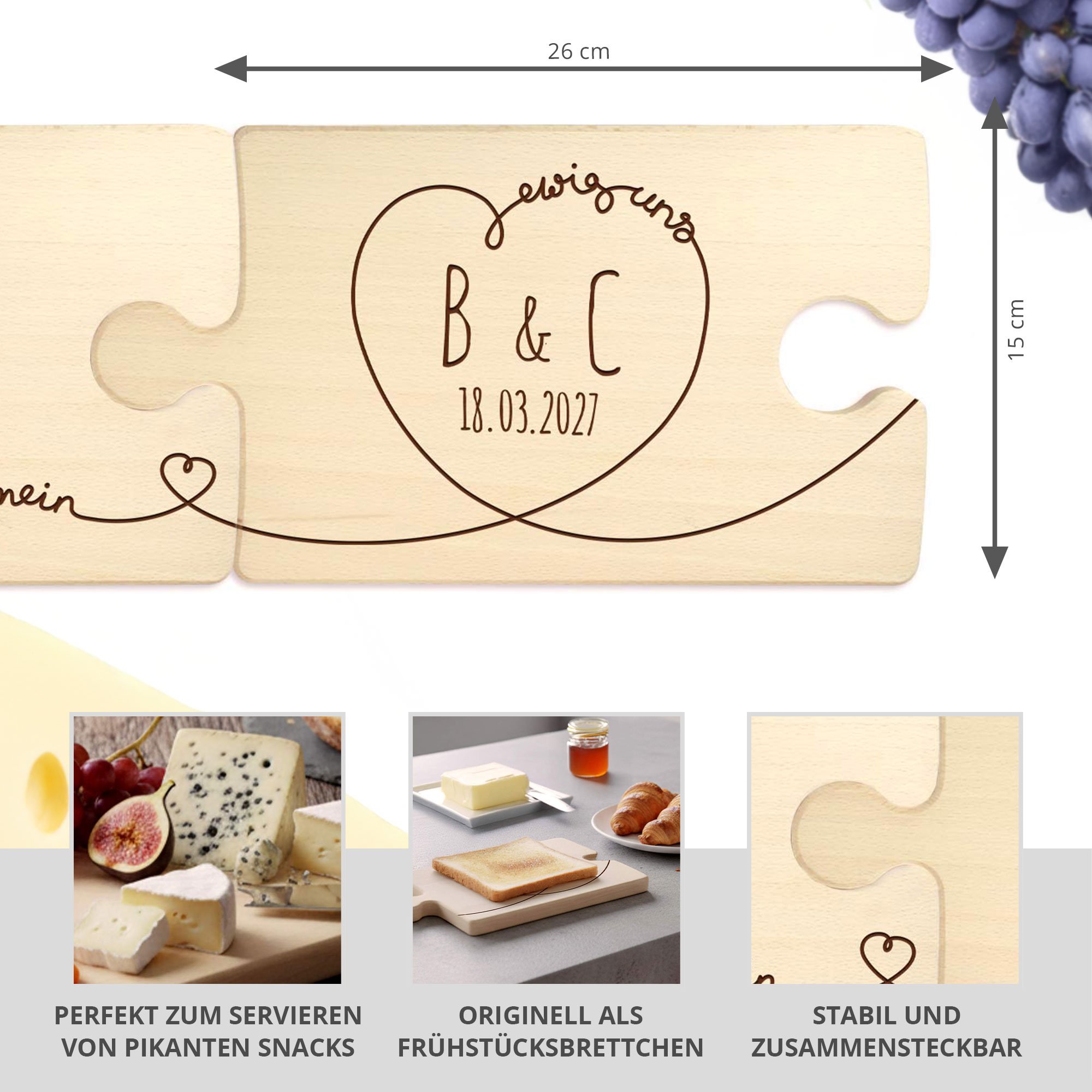 2er Set Puzzle Brett mit Gravur - Ewig dein - Personalisiert