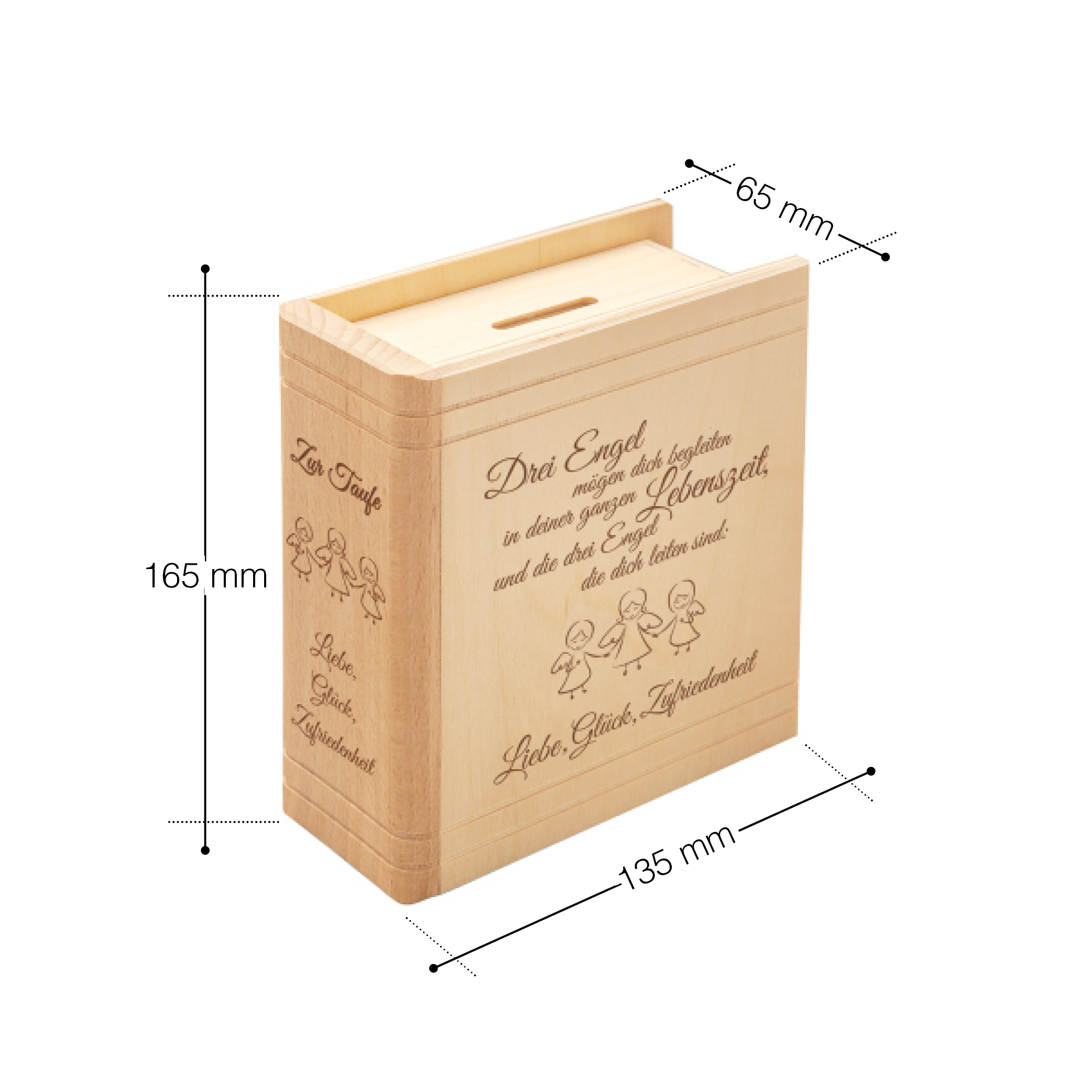 Sparbuch mit Gravur aus Holz zur Taufe - Engel