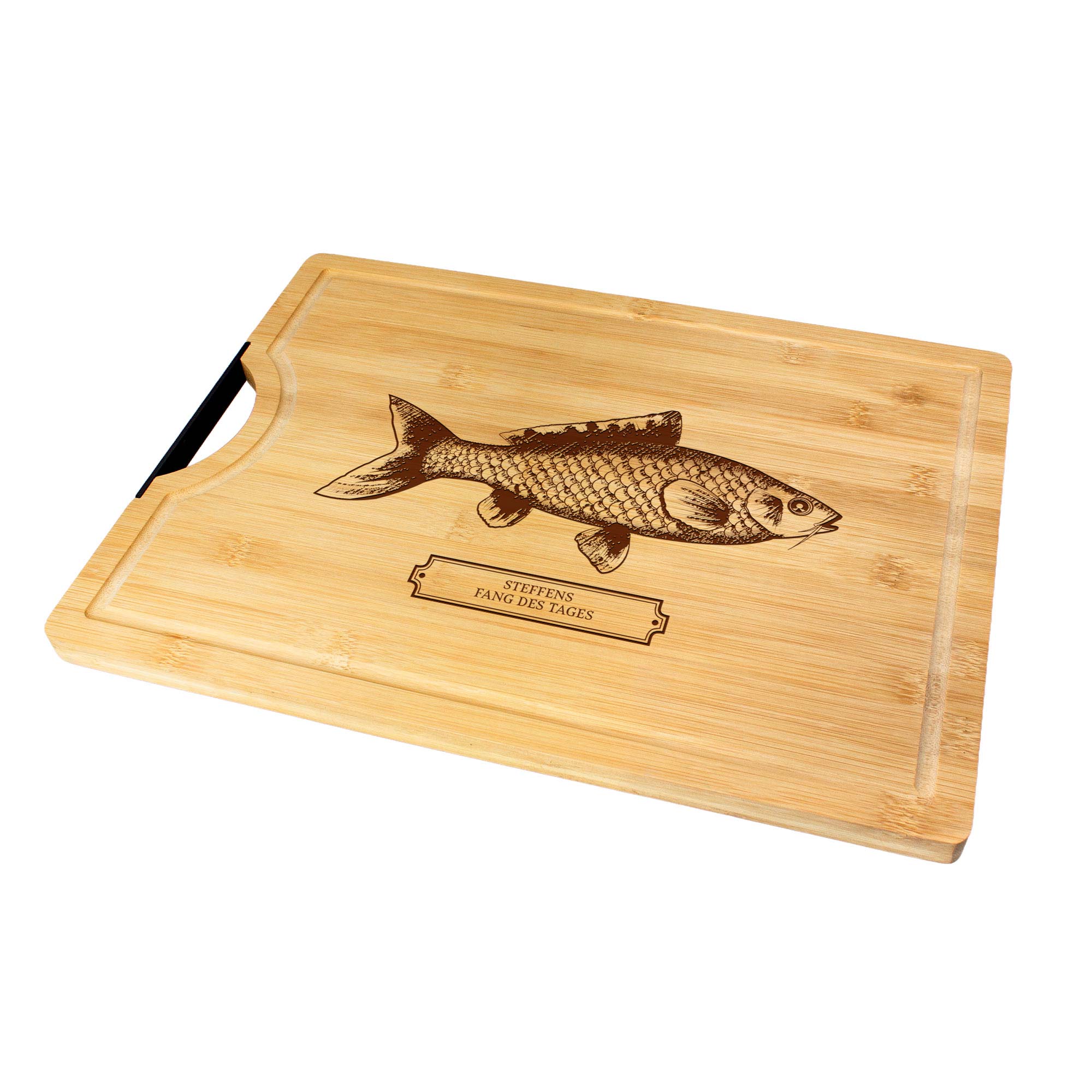 Bambusholz Schneidebrett - Fisch Gravur - Name