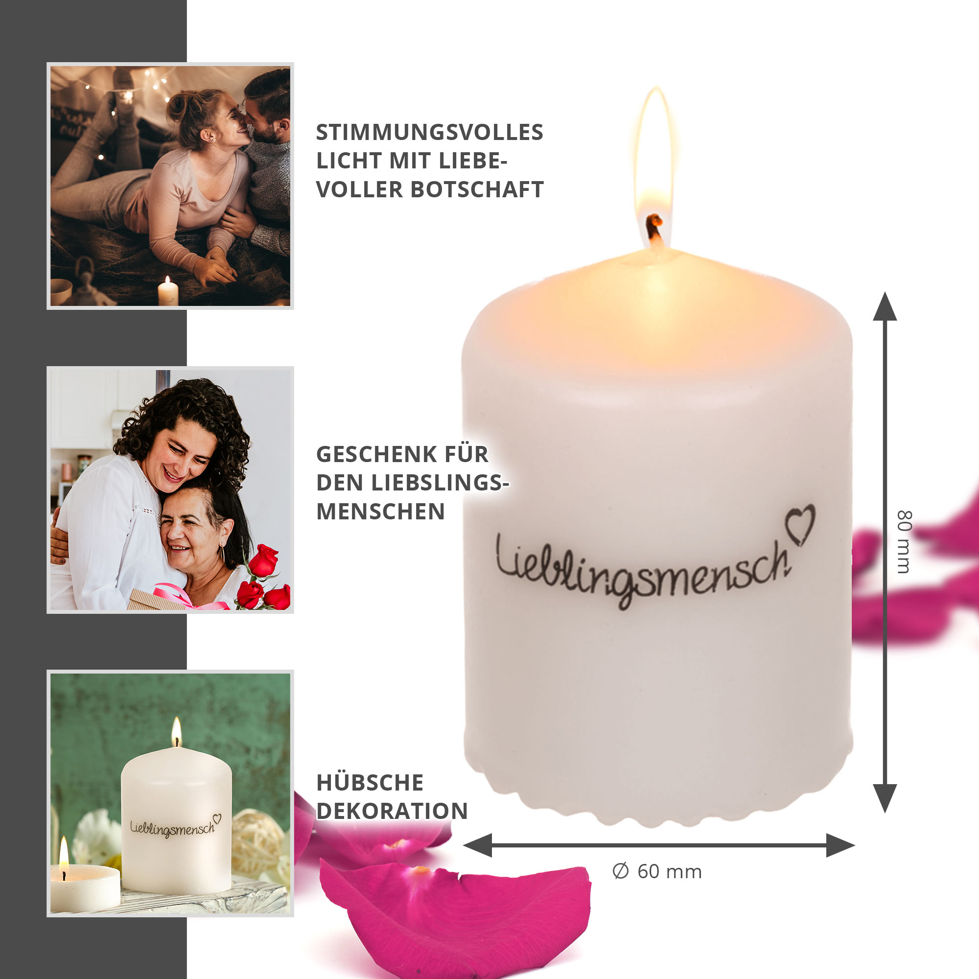 Geburtstagskerze mit Spruch, Spruchkerze mit Botschaft, Weiße Schmuckkerze, Kerzen Deko für das Wohnzimmer, Geschenkkerze für Freundin