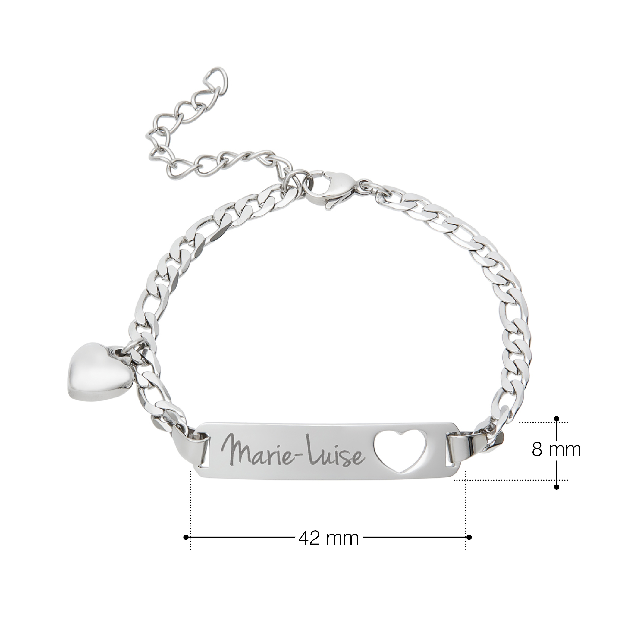 Silber Armband mit Herzstanze - Name Gravur